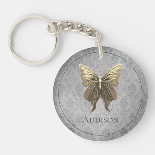 Goud met juwelen versierde vlinder sleutelhanger (Voorkant)