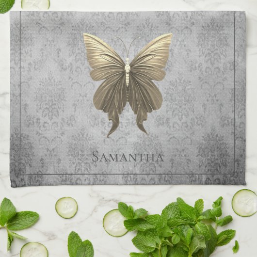 Goud met juwelen versierde vlinder theedoek (Gevouwen)