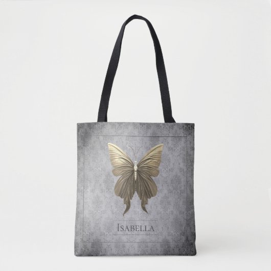 Goud met juwelen versierde vlinder tote bag (Voorkant)