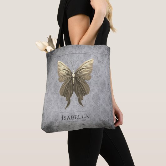 Goud met juwelen versierde vlinder tote bag (Dichtbij)