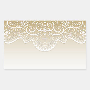 Goud met kant, kruis, religie rechthoekige sticker