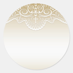 Goud met kant, kruis, religie ronde sticker