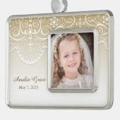 Goud met kant, kruis, religie verzilverd omlijst ornament (Links)