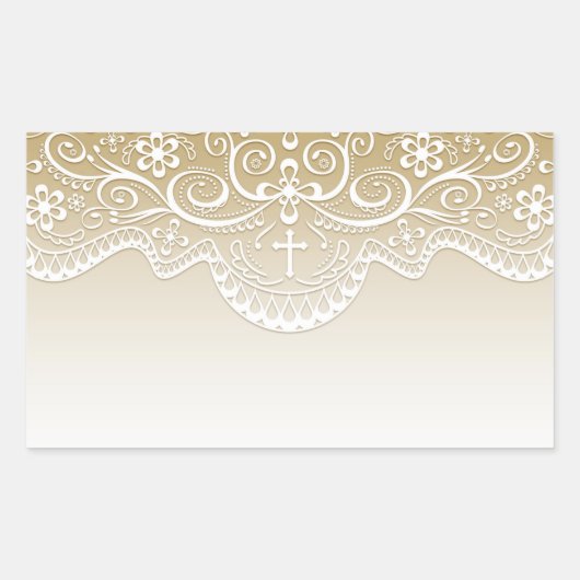 Goud met Kant, Kruis, Religieus Rechthoekige Sticker (Voorkant)