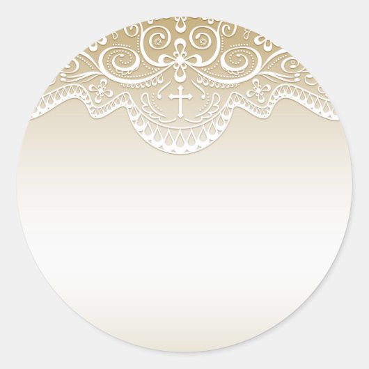 Goud met Kant, Kruis, Religieus Ronde Sticker (Voorkant)