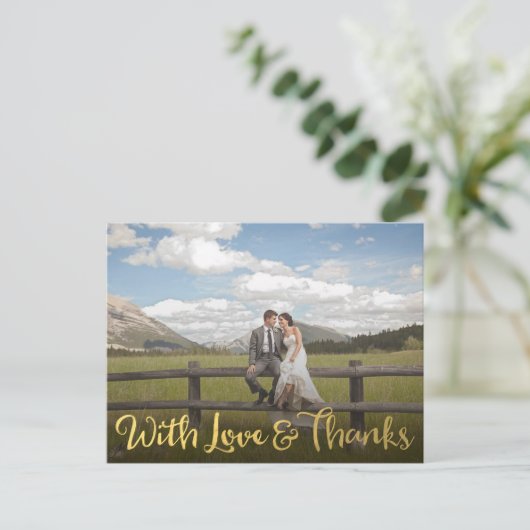 Goud met liefde en Bedankt Foto Briefkaart (Staand voorkant)