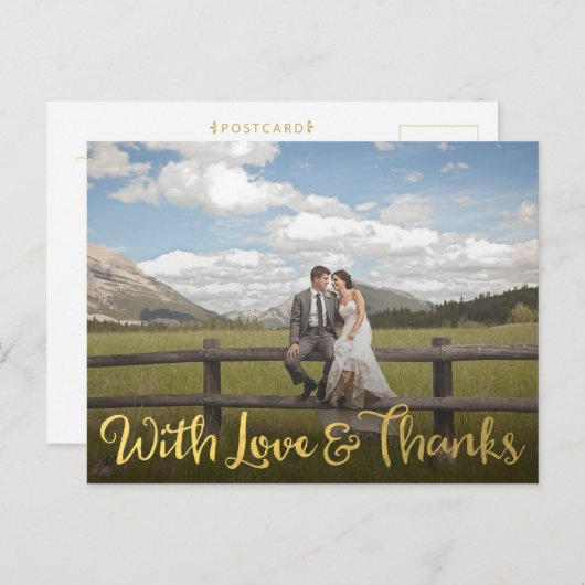 Goud met liefde en Bedankt Foto Briefkaart (Voorkant / Achterkant)
