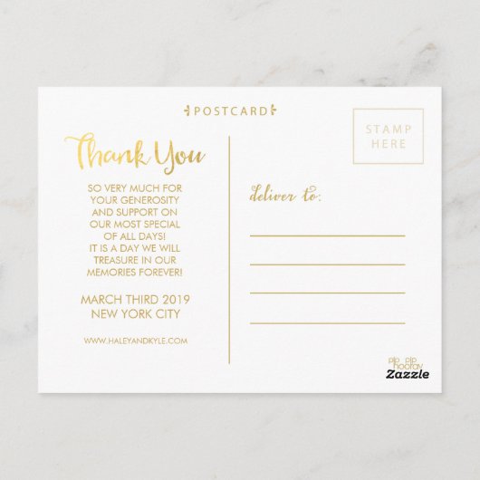 Goud met liefde en Bedankt Foto Briefkaart (Achterkant)