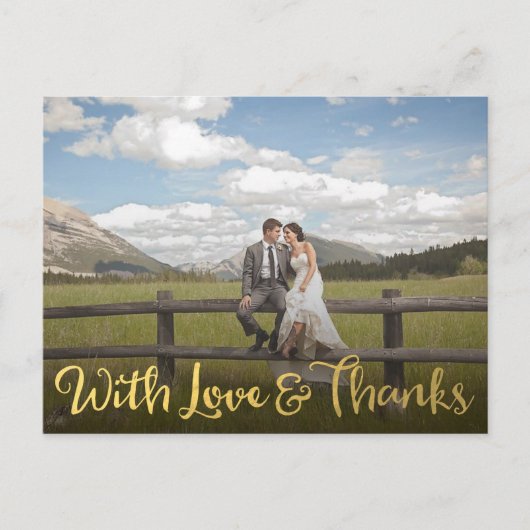 Goud met liefde en Bedankt Foto Briefkaart (Voorkant)