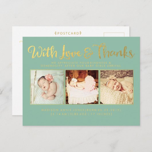 Goud met liefde en Bedankt Sip & See Briefkaart (Voorkant / Achterkant)