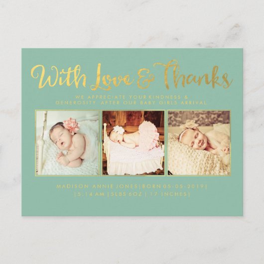 Goud met liefde en Bedankt Sip & See Briefkaart (Voorkant)