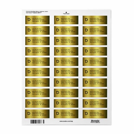 Goud met monogram Adresetiketten Etiket (Full Sheet)