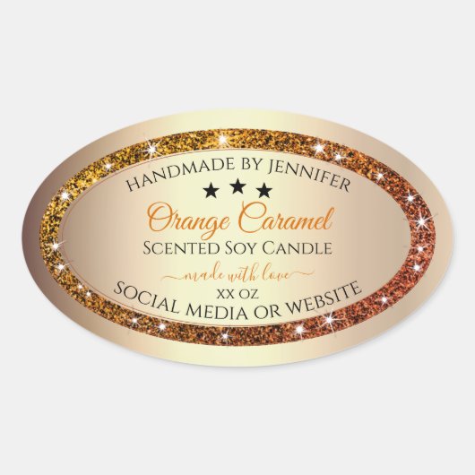 Goud met Oranje Glitter Product Packaging Labels (Voorkant)
