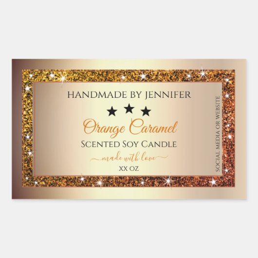 Goud met Oranje Glitter Product Packaging Labels (Voorkant)