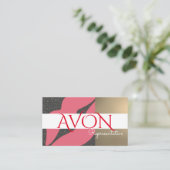 Goud met Roze Lippen Gepersonaliseerde Avon Visitekaartje (Staand voorkant)
