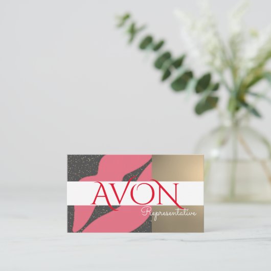 Goud met Roze Lippen Gepersonaliseerde Avon Visitekaartje (Staand voorkant)