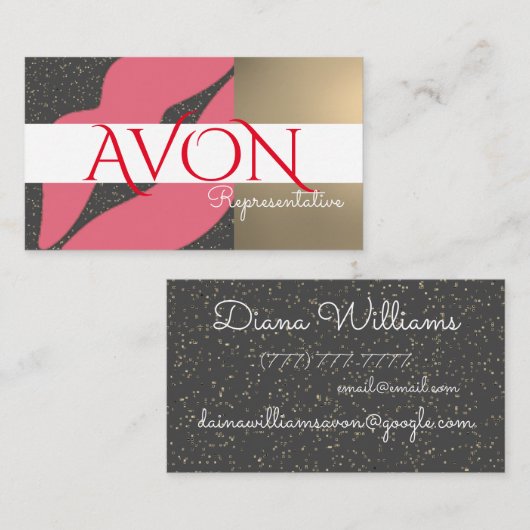 Goud met Roze Lippen Gepersonaliseerde Avon Visitekaartje (Voorkant / Achterkant)