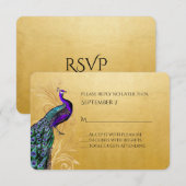 Goud met RSVP-Kaart met Peacock Wedding RSVP Kaartje (Voorkant / Achterkant)