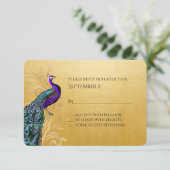 Goud met RSVP-Kaart met Peacock Wedding RSVP Kaartje (Staand voorkant)