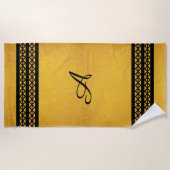 Goud met verticale zwarte monogram Bars & Diamonds Strandlaken (Voorkant)