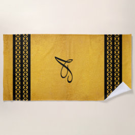 Goud met verticale zwarte monogram Bars & Diamonds Strandlaken