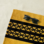 Goud met verticale zwarte monogram Bars & Diamonds Strandlaken (In situ)