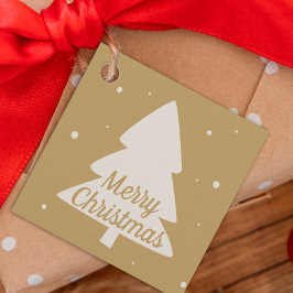 Goud met witte dennennen en sneeuwvlokken kerstboo bedankjes labels