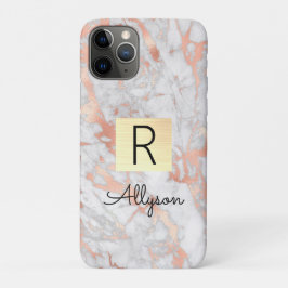Goud met witte en roze marmeren doos, naam & monog Case-Mate iPhone case