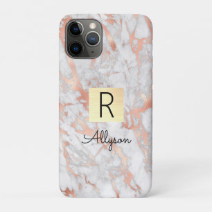 Goud met witte en roze marmeren doos, naam & monog Case-Mate iPhone case
