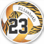 goud met zebrapatroon gepersonaliseerd volleybal sticker (Voorkant)