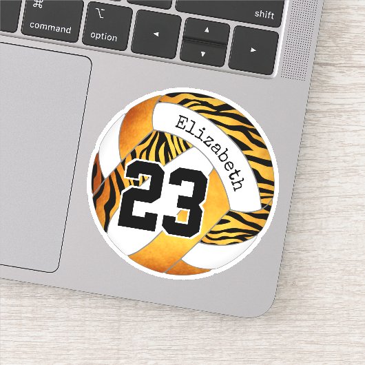 goud met zebrapatroon gepersonaliseerd volleybal sticker (Detail)