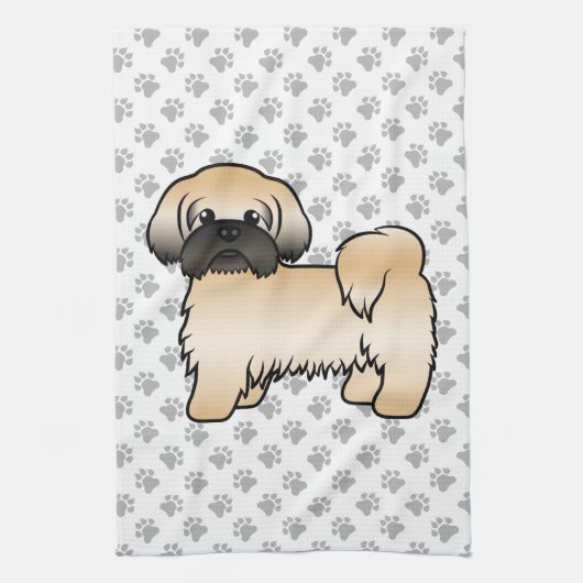 Goud met zwart masker sjiih Tzu Cute Cartoon Dog Theedoek (Verticaal)