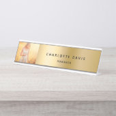 Goud metaal fotoarbeider moderne monogram bureau naambordje (Voorkant)