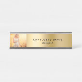 Goud metaal fotoarbeider moderne monogram bureau naambordje (Voorkant)