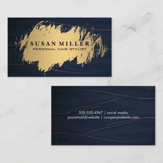 Goud metaal geborsteld | Abstracte blauwe achtergr Visitekaartje (Voorkant / Achterkant)