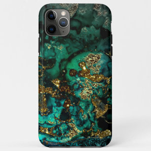 Goud Metaal Glitter op Donker Smaragd Marmer Case-Mate iPhone Case