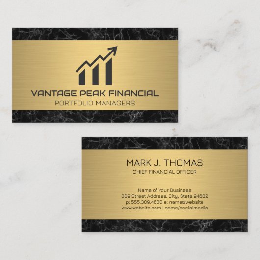 Goud Metaal | Marmer | Financieel Diagram  Visitekaartje (Voorkant / Achterkant)