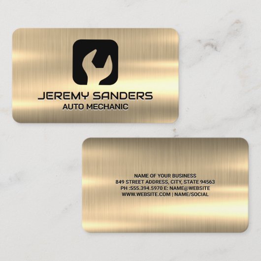 Goud Metaal | Moersleutel Logo Visitekaartje (Voorkant / Achterkant)