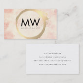Goud Metaal | Monogram | Roze Waterverf Visitekaartje (Voorkant / Achterkant)