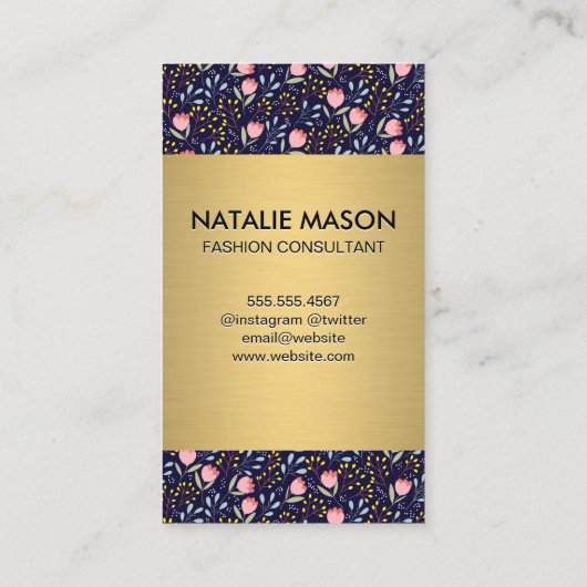 Goud Metaal | Mooie Bloemetjes | Monogram Visitekaartje (Achterkant)