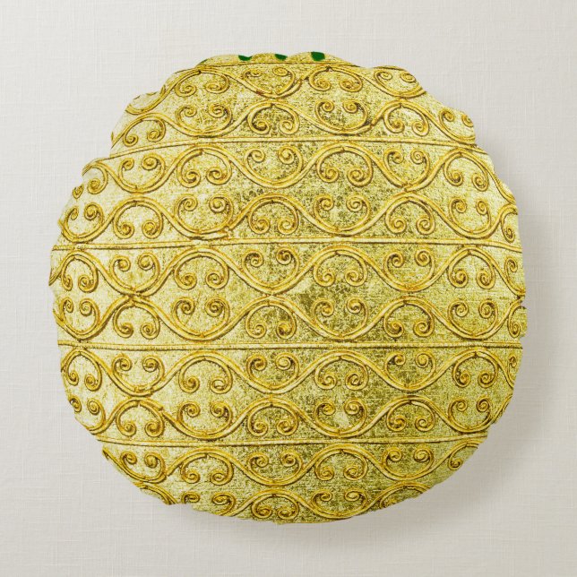 Goud metaal naadloos patroon  rond kussen (Voorkant)
