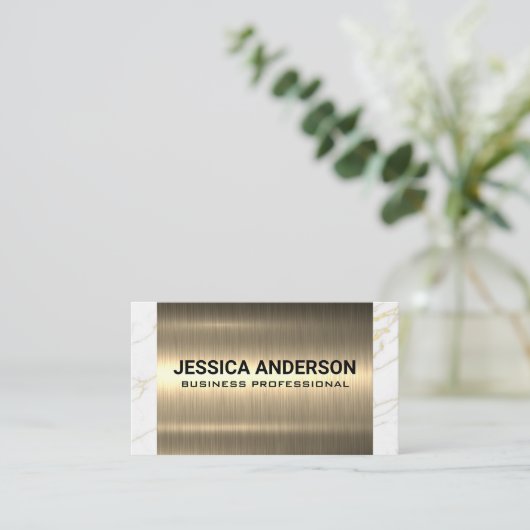 Goud Metaal | Trim van wit marmer Visitekaartje (Staand voorkant)