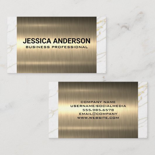 Goud Metaal | Trim van wit marmer Visitekaartje (Voorkant / Achterkant)