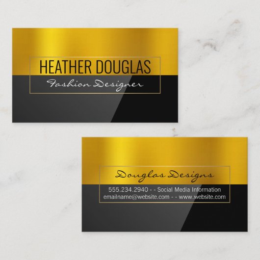 Goud Metaal | Zwart hoogglans Visitekaartje (Voorkant / Achterkant)