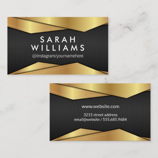 Goud Metaal | Zwart Metaal Patroon Visitekaartje (Voorkant / Achterkant)