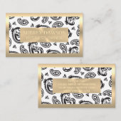 Goud Metaal | Zwart Paisley Bloempatroon Visitekaartje (Voorkant / Achterkant)