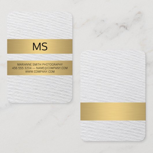 Goud metaalstrips / monogram / textuur visitekaartje (Voorkant / Achterkant)