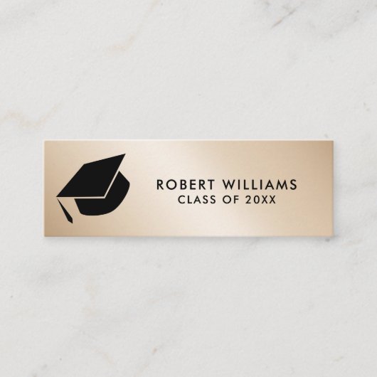 Goud Metallic Afstudeerder Pet Afstuderen invoegen Mini Visitekaartje (Voorkant)