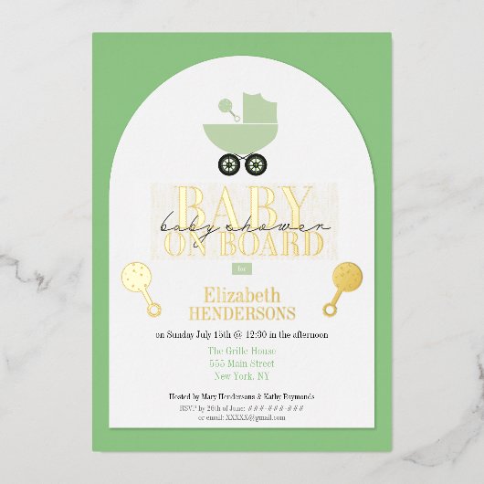 Goud Metallic Baby shower Folie Invitation Folie Uitnodiging (Voorkant)
