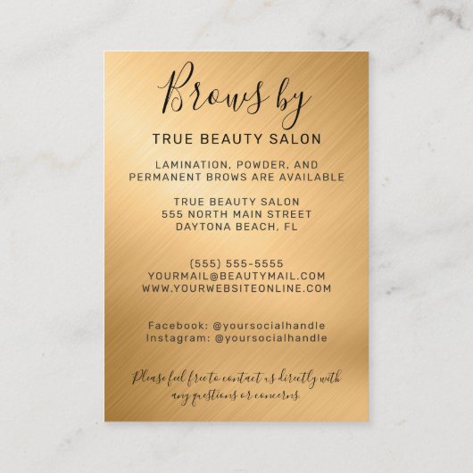 Goud Metallic Brows Nazorg Icon Visitekaartje (Achterkant)